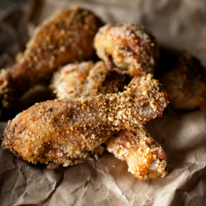 "Shake'n Bake" - yummy seasoned, breaded, and baked chicken like your momma made.